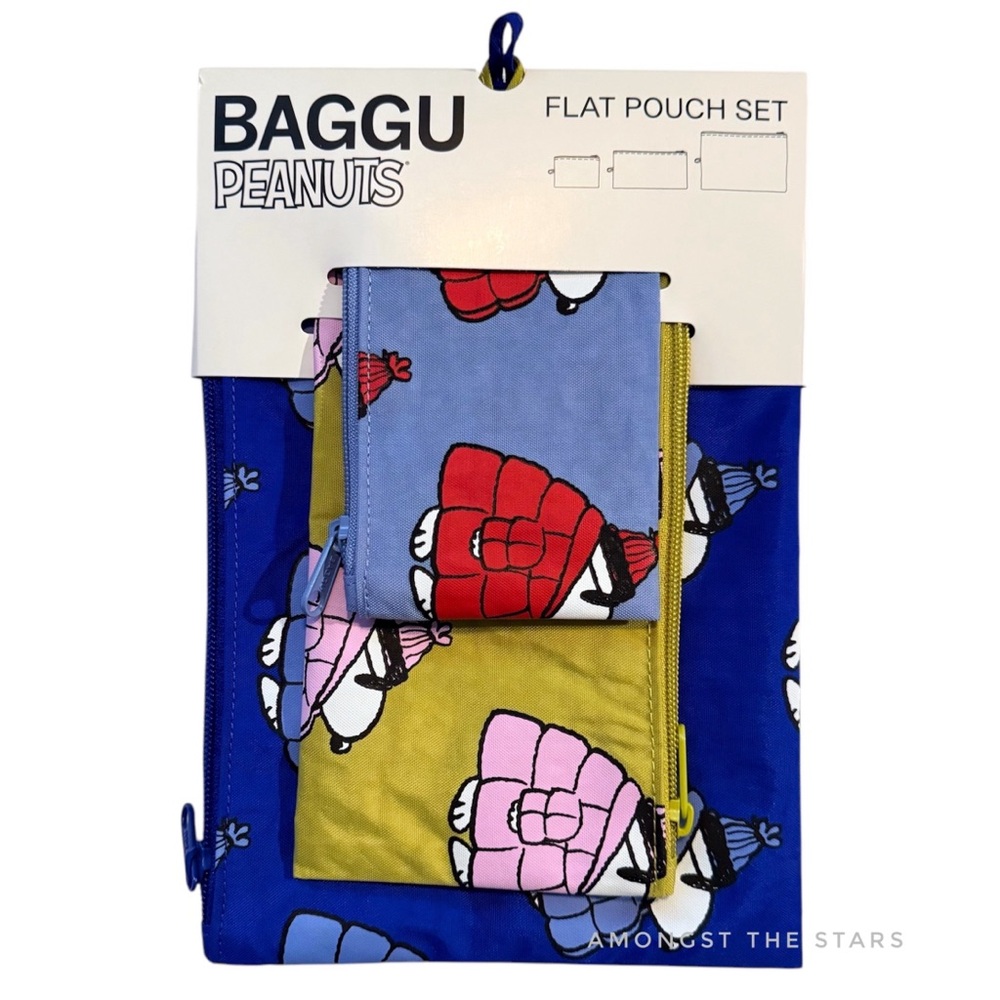 BAGGU Peanuts Puffer Snoopy Recycled Nylon Flat 3 Pouch Bag Set - Picture 3 of 5